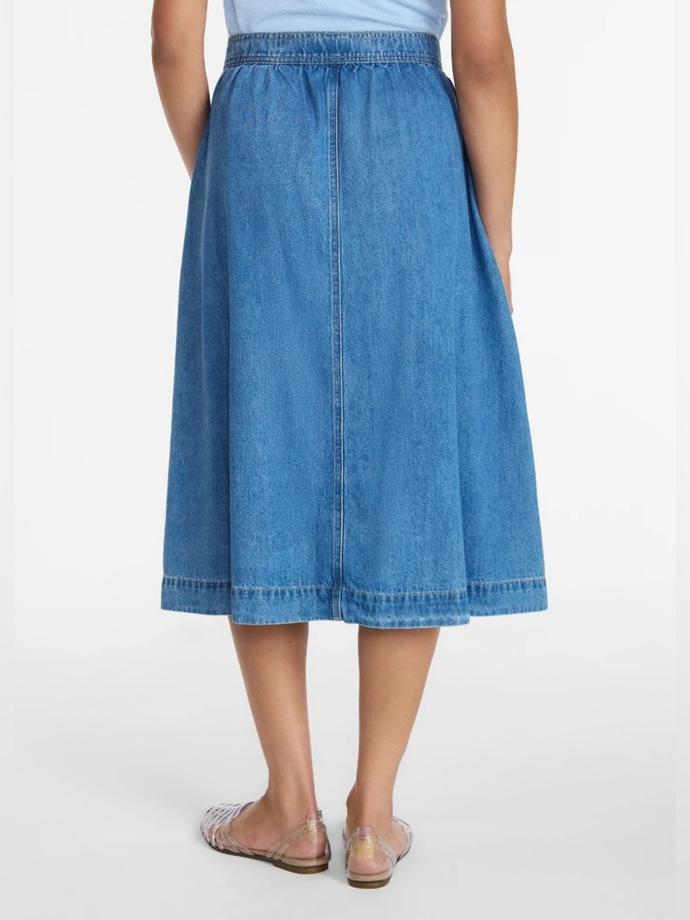 NWT Time and Tru Denim Midi Skirt XL 16-18 Button Front A-Line Medium Wash - Picture 3 of 9